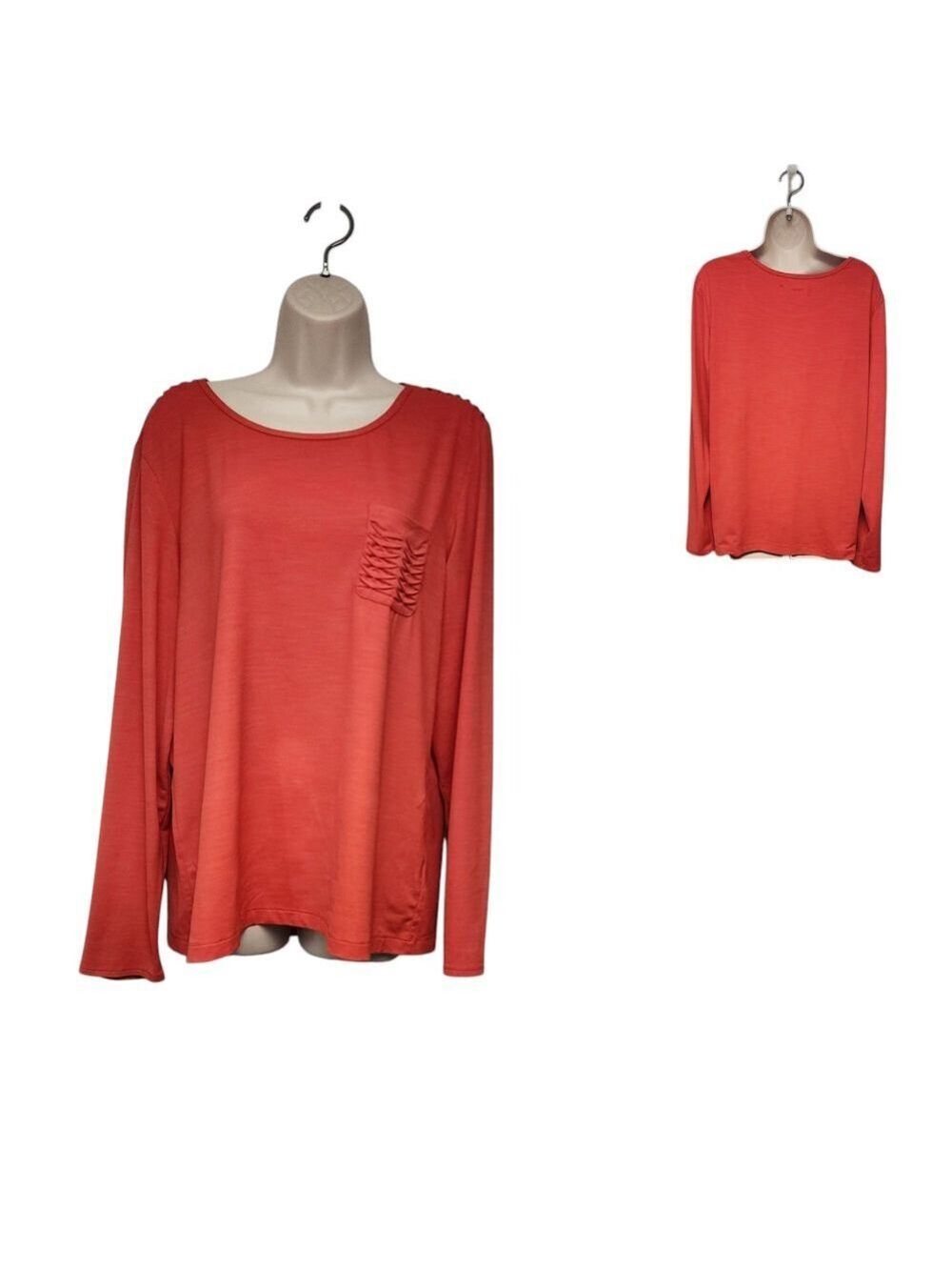 Chrissie by Tail Orange Long Sleeve Pleated Accent Tunic Blouse Size XL